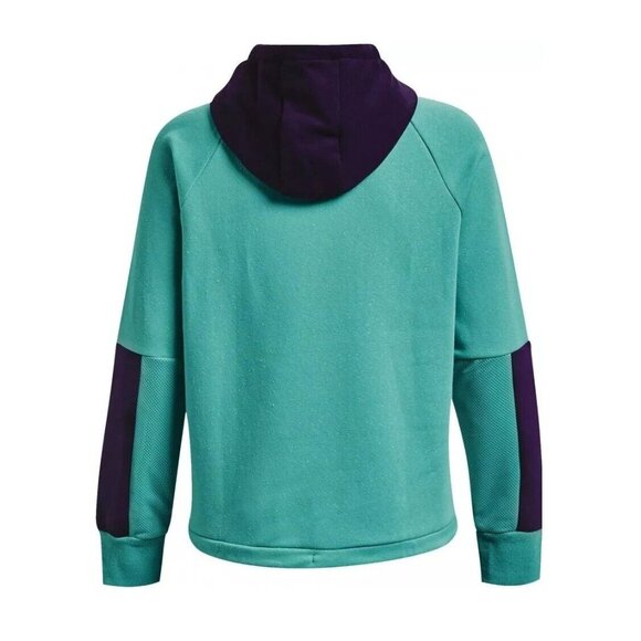 Under Armour Loose Hoodie Size Medium Raglan Cinch Hem Rival Fleece Colorblock - Picture 2 of 12